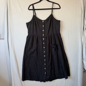 Reitmans Womens Linen Blend Button Up Dress 2X Black Pockets Resortwear Summer
